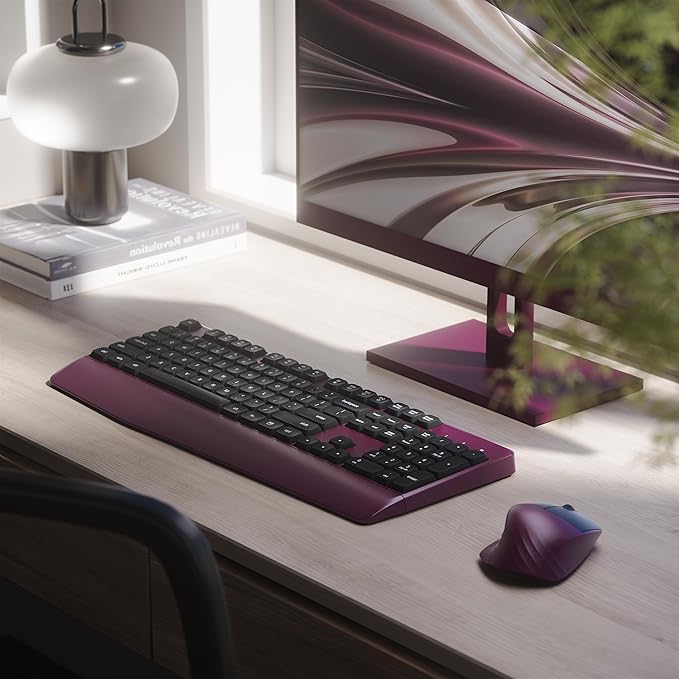 MPTOG Ergonomic Keyboard and Mouse Combo with Wrist Rest, BK Chipset, Full-Size Colorful Office Keyboard and Mouse, Power Button, USB Receiver for PC Laptop (Claret)
