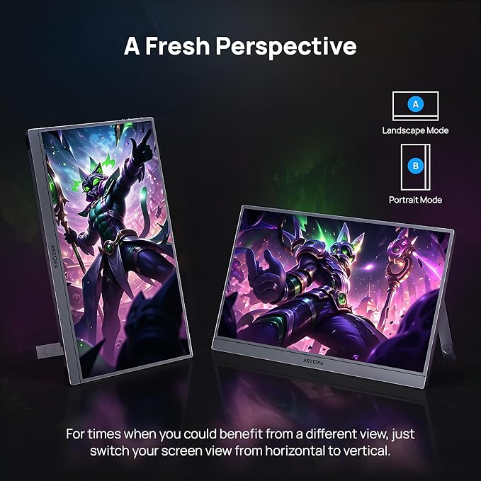 ARZOPA 16.1'' 144Hz Portable Gaming Monitor, 106% sRGB 1080P FHD Kickstand Portable Monitor with HDR, Ultra Slim, Eye Care, External Second Screen for Laptop, PC, PS5, Mac, Xbox-Z1FC Gray