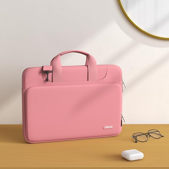 MOSISO 360 Protective Laptop Bag 15.6 inch, 15-16 inch Computer Bag Compatible with MacBook Air 15 inch/Pro 16 inch, HP,Dell,Lenovo,Asus,Notebook, Laptop Carrying Case with Strap&Handle, Dusty Rose