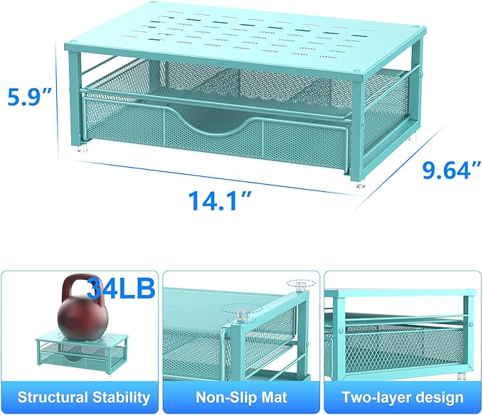 gianotter Computer Monitor Stand Riser, office organizer with Drawer, Office Organizers Storage for Classroom Office Supplies (Blue)
