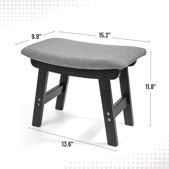 BAMBOO LAND- Bamboo Foot Stools Ottoman, Gray Cushion & Black Wood Legs, Small Ottoman Foot Rest for Couch