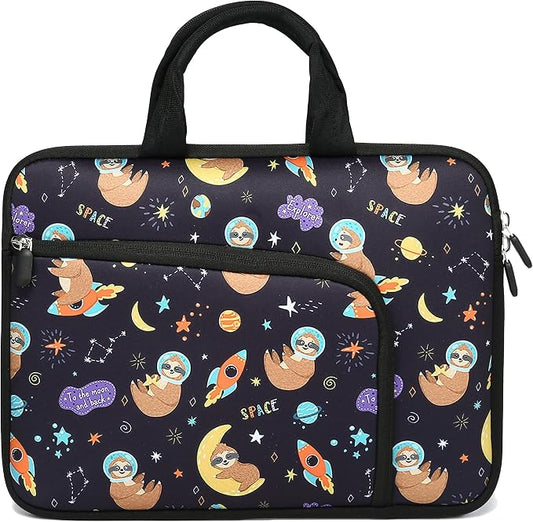 11 11.6 12 12.1 12.5 inches Laptop Sleeve Chromebook Case Ultrabook Case Notebook Sleeve PC Messenger Bag Tablet Case Neoprene Handle Sleeve for Women Men, Two Pockets(Space Sloth)