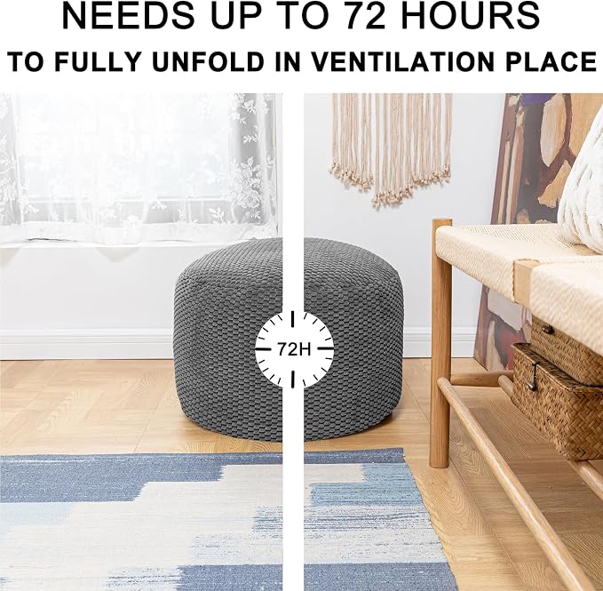 Poofieotto Pouf Ottoman Stuffed High Density Filler Velvet Floor Pouf Round Foot Stool 20 * 12 Inches Ottoman Foot Rest for Living Room, Home Decor (Dark Gray)