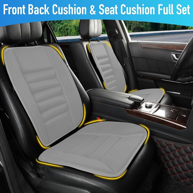 Lofty Aim Car Seat Cushion with Back Support Pillow, Comfy Lumbar Support & Seat Cushion, Memory Foam Driving Pillow for Back-Sciatica Pain Relief, Auto Pad Suitable for Car, Truck, SUV - 4D Mesh Grey