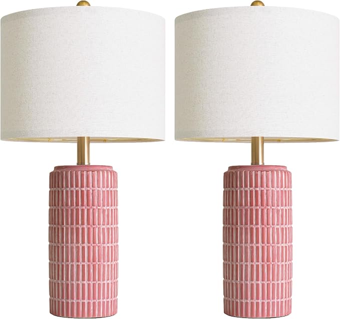 PoKat 23" Ceramic Table Lamps for Living Room, Farmhouse Bedside Lamps Set of 2 for Bedroom, Rustic Nightstand Lamps for Office Sideboard Entryway Hallway Decor Gifts (Matte Red)