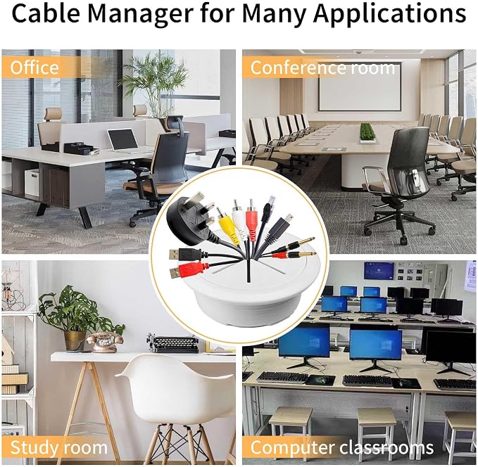 6 Pack TV Cord Hider for Wall Mounted TV, 2-3/8"(60mm) in Wall Cable Management Kit, Includes 6 White Pass Throughs, 1 Hole Saw Drill Attachment & 10 Cable Ties for Easy Install
