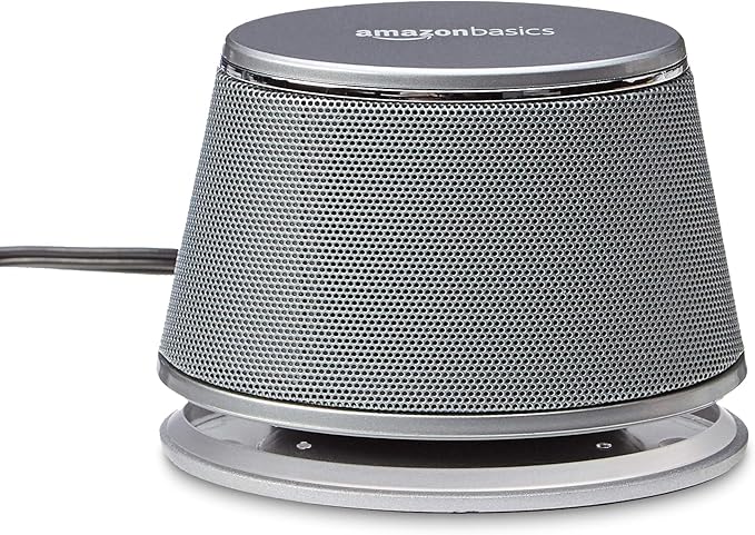 Amazon Basics Stereo 2.0 Computer Speakers with LED Lights for PC, Laptop or Desktop, Volume Control, 3.5mm Aux Input, USB-Powered, Silver, 1 Pair