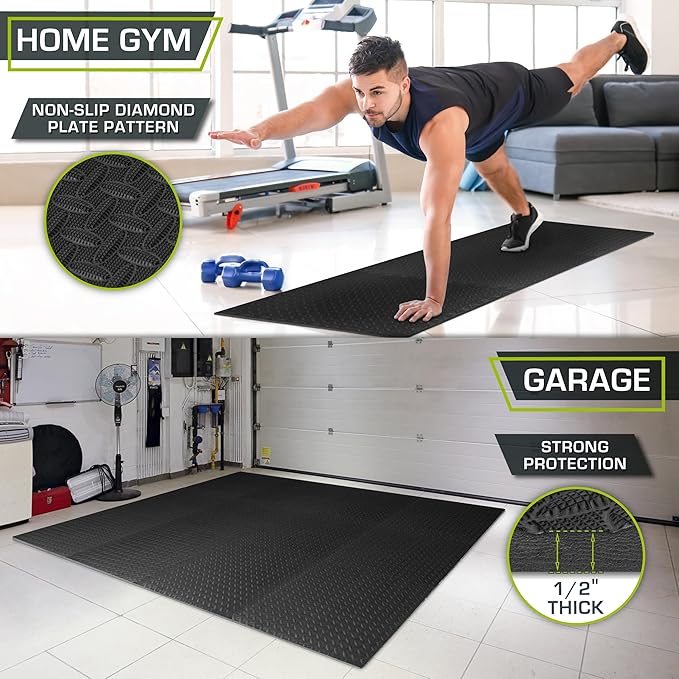 ProsourceFit Exercise Puzzle Mat ½-inch, EVA Interlocking Foam Floor Tiles for Home Gym, Workout Equipment, Kids Play Areas, Black, 72 SQ FT - 18 Tiles