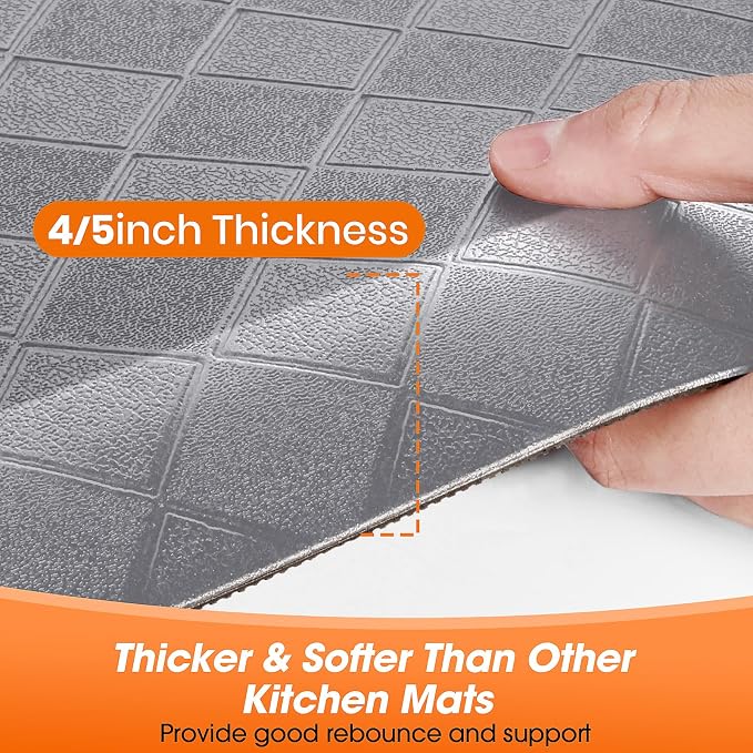 4/5 Inch Extra Thick Kitchen Mats for Floor,Non Slip Anti Fatigue Kitchen Rugs,Waterproof Stain Resistant Sink Mat,Cushioned Standing and Comfort Mats for Office (17"x24" Grey)