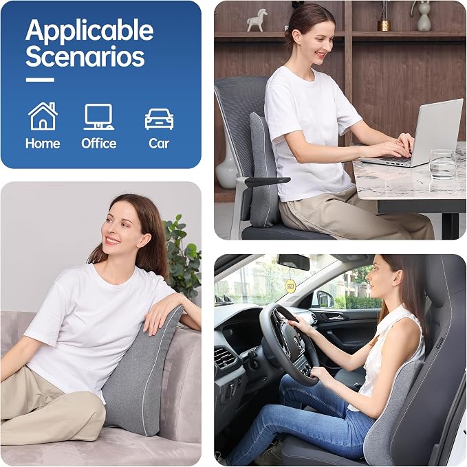 Lumbar Support Pillow for Office Chair Car Seat Gaming Chair, Memory Foam Back Support Pillow, Lumbar Cushion Back Cushion for Lower Back Pain Relief, Adjustable Strap Washable Cover-Grey