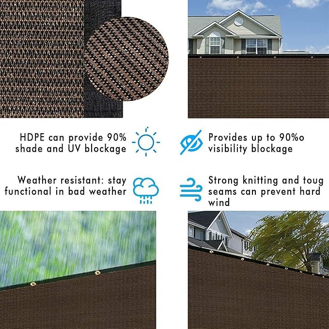 UPGRADE Privacy Fence Screen 6'x13' Brown Outdoor 90% Visibility Blockage 170 GSM Mesh Shade Cover Panels for Backyard,Balcony,Home Decoration with Zip Ties,Customized Avaliable