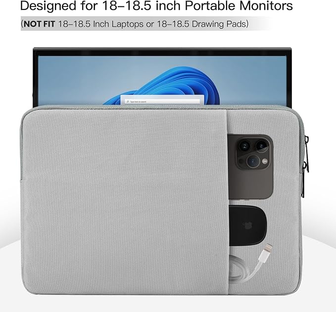 Portable Monitor Case Sleeve 18.5 Inch Compatible with Most Large 18/18.5 Inch Portable Monitor Pouch Bag with Pocket(NOT FIT 18 INCH Laptop)