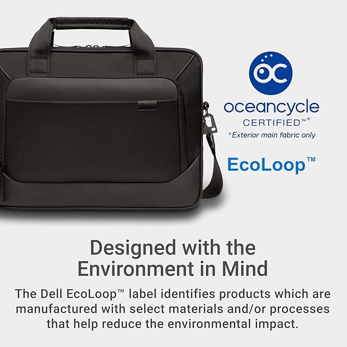 Dell EcoLoop Pro Classic Briefcase 14 - Fits up to 14 inch Laptops, Weather Resistant, Adjustable Shoulder Strap, 360º Foam Cushioning, Luggage Pass Through, Reflective Accent - Black