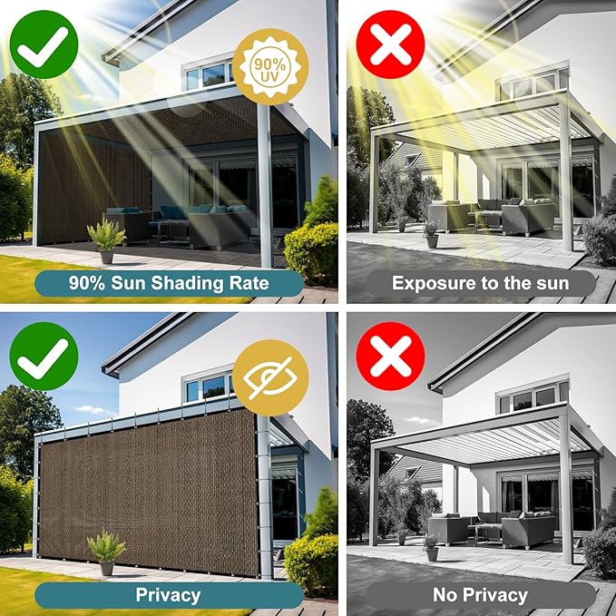 Shade&Beyond 90% Sun Shade Cloth with Grommets, 3' X 12' Pergola Shade Cover Canopy, Mesh Tarp Sun Screens for Patio, Outdoor, Garden, Backyard, Mocha