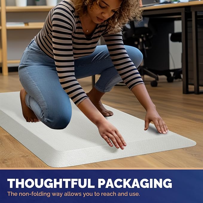 FEATOL Anti Fatigue Mats for Standing, 9/10 Extra Thick Ergonomic Standing Desk Mat, Comfort Memory Foam Standing Mat at Home,Office All Day (20" x 39", White, 2PC)
