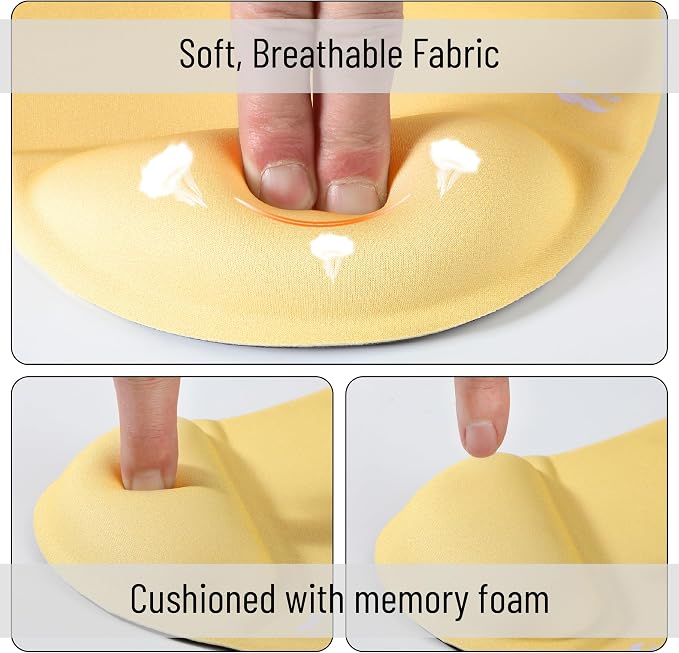 Mr. Pen- Ergonomic Mouse Pad with Wrist Rest, Yellow Breathable Fabric with Memory Foam Cushion, Non-Slip Rubber Base, Gel Mouse Pad with Wrist Support