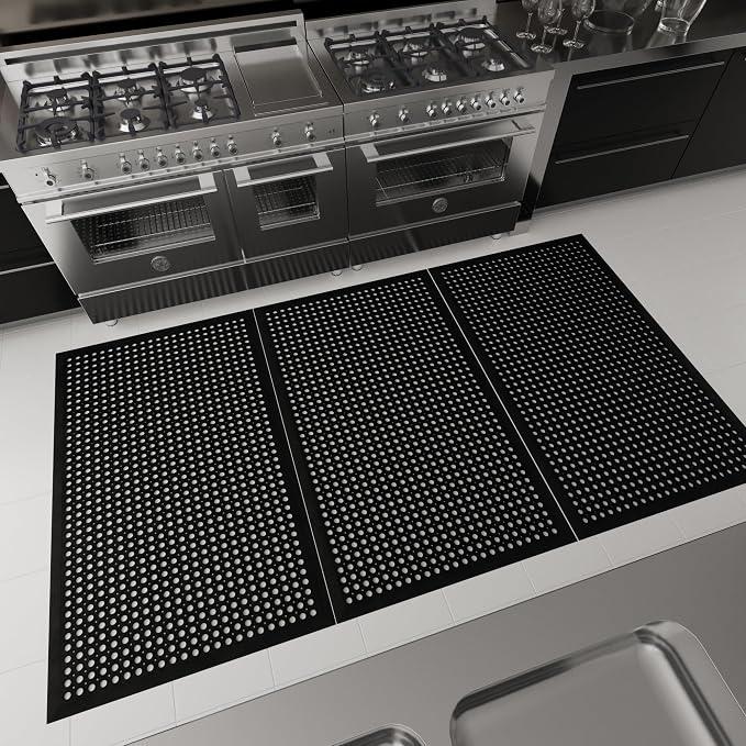 Ottomanson Heavy Duty Rubber Floor Mat – Non-Slip, Waterproof, Easy to Clean – Anti-Fatigue Mat for Commercial Kitchens, Restaurants, Workshops – Oil Resistant, Hose Washable – 36" x 60", Black