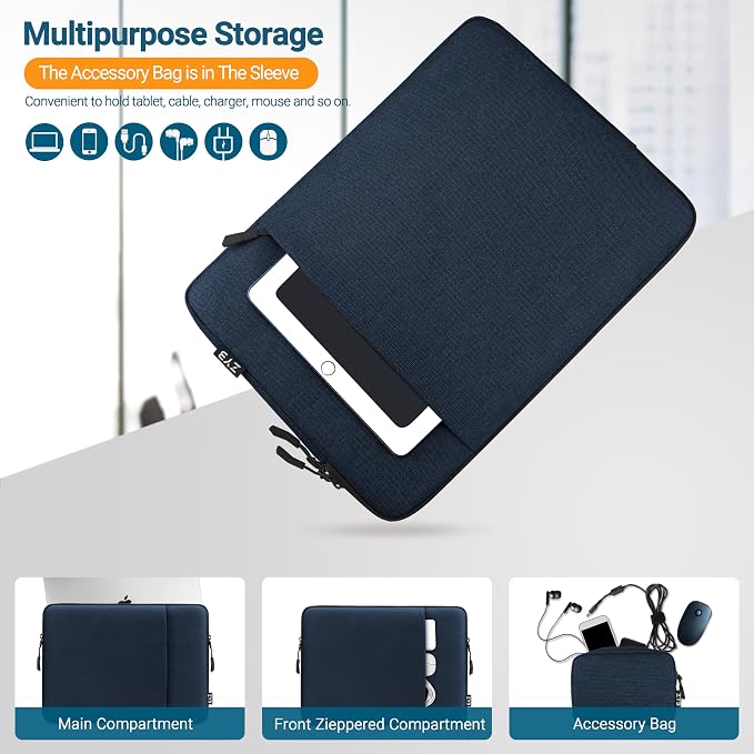 ZYB Laptop Case 14 Inch,Waterproof Laptop Sleeve 14 Inch for 14" Notebook/MacBook Air 15/14" Lenovo ThinkPad IdeaPad Asus HP Dell,2023-2025 MacBook Air 15 15.3 M4 M3 M2 etc with Accessory Bag-Blue