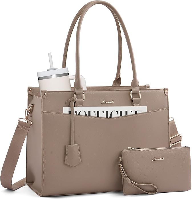 LOVEVOOK Laptop Bag for Women, 2-in-1 Tote Purse with Clutch & Cup Holder, Waterproof Briefcase for Work Travel