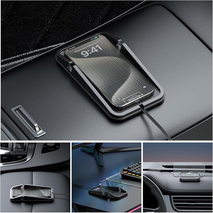 Wireless car Charger Charging pad,POLMXS No-Slip Wireless Phone Charger for car Cell Phone Cordless Charging mat Compatible with iPhone 16/15/14/13/12 Galaxy S23 S22 S21 Note10(C17)