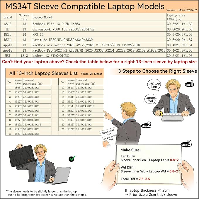 Smatree MS34T Hard Protective 13 inch Laptop Sleeve Case Compatible for Apple MacBook Air Retina/MacBook Pro 2020, for HP Chromebook x360 13b, for DELL Latitude, ASUS Zenbook Flip 13