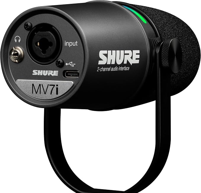 Shure MV7i Smart Microphone – USB-C & XLR Mic for Podcasting, Music & Streaming with Built-in Audio Interface, Auto Level Mode, Advanced DSP, All-Metal Design, Black