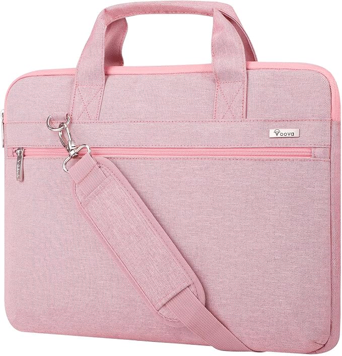 Voova Laptop Bag 13-14 Inch, 360° Protective Laptop Case Sleeve with Shoulder Strap Compatible with Macbook Air 13, MacBook Pro 13/14, Waterproof Computer Bag Slim Briefcase for Men Women, Pink
