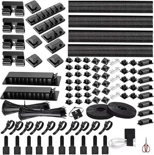 314 Piece Cord Organizer & Cable Management Set, All in One Desk and TV Cable Management Kit with Clips, Sleeves, Ties, Mounts for Home Office Perfect Tech Organizer Scissors & Travel Case Included