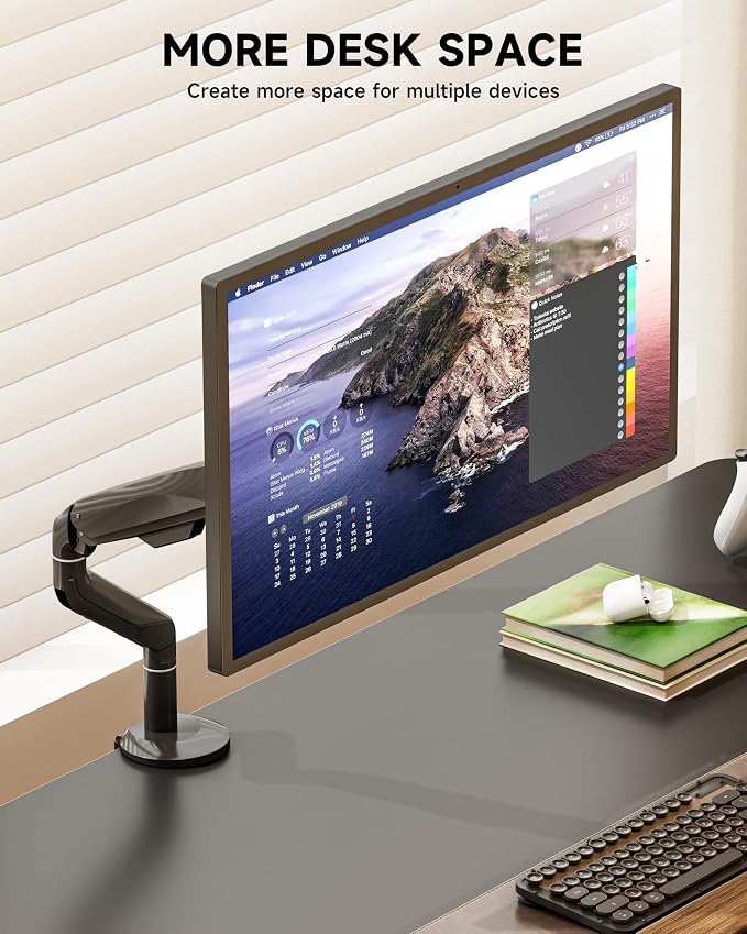 BIZUM Heavy Aluminum Monitor Stand 17 to 43 Inch Monitor Arm, Adjustable-Monitor Mount up to 33lbs with Clamp and Grommet Base, VESA 75x75/100x100mm Black