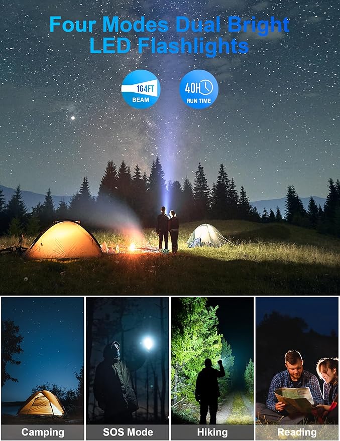 MINRISE Solar Charger Power Bank, 40000mAh Portable Charger PD 20W Fast Charging Solar Power Bank Built in 4 Cables and USB-C in/Output, Camping Essentials External Battery Pack with Flashlights