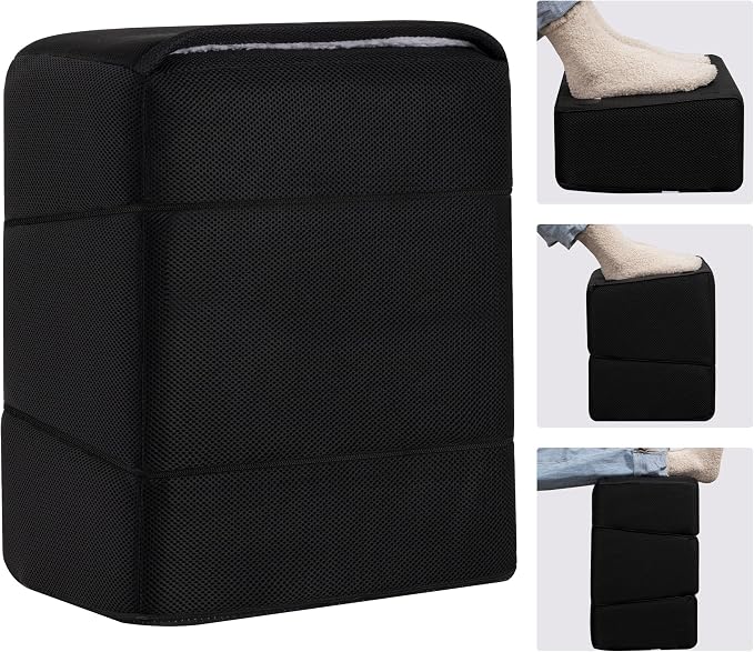 Ganondorf 3PCS Foot Rest for Under Desk at Work Adjustable Foot Rest Under Desk Ergonomic Foot Stools for Under Office Desk Large Leg Pillow for Underdesk Footrest with Warm Sherpa Topper, Mesh Black