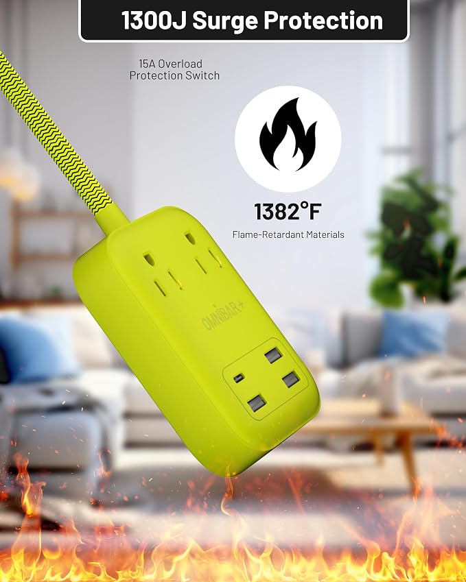 USB Surge Bar 2 Power Strip, with 2 Outlets 4 USB Ports (1 USB C), Multi Plug Outlet Extender with 6Ft Braided Extension Cord, 1700 Joules, Flat Plug Desk USB Charging Station for Home Office