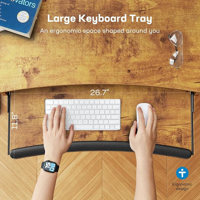 HUANUO Standing Desk Adjustable Height, 55" x 24" Electric Stand Up Desk for Home Office with Large Keyboard Tray(26.7"), 4 Memory Height Setting, Computer Workstation, Vintage