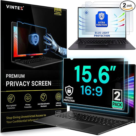 VINTEZ [2 Pack] 15.6 Inch 1.8:1 Privacy Screen for Computer Monitor and Laptop - Anti Glare Protector Film Blue Light Filter Eye Protection - Computer Screen Privacy Shield