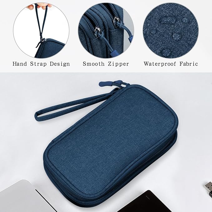 Skycase Electronic Organizer Travel Case - Waterproof Travel Cord Pouches for Organization, Cable Organizer, All-in-One Double Layers Storage Bag for Accessories, Charger, Cable, Navy - Large