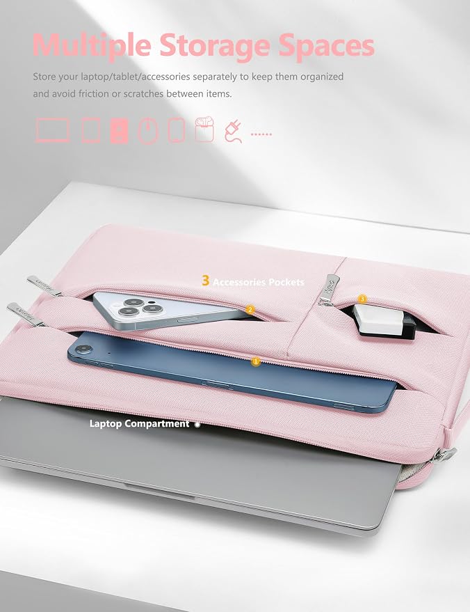 HYZUO 15-16 Inch Laptop Sleeve Bag for MacBook Pro 16 M5/M4/M3/M2/M1 Pro/Max A3428 A3429 2026-2019, 15" Surface Book, Notebook Case for 15" 15.6" HP Dell Lenovo Asus Acer Samsung, Pale Pink