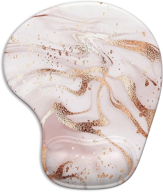 ITNRSIIET Ergonomic Mouse Pad with Gel Wrist Support Wrist Rest Smooth Surface Non-Slip PU Base Comfortable Office Supplies Pain Relief, 9.5 x 8 inches, Rose Gold Marbling