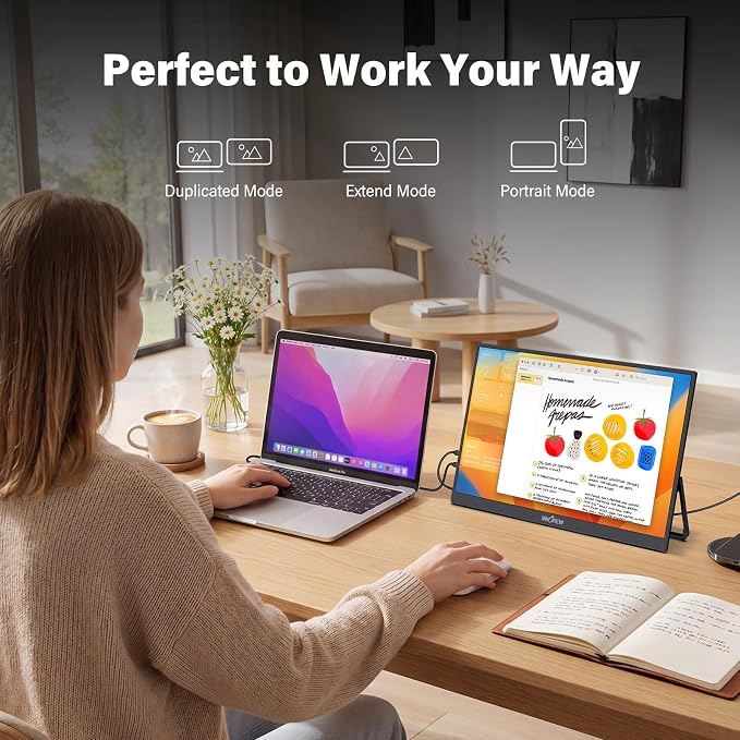InnoView 15.6" Portable Monitor 60Hz 4K UHD 3840x2160 | 100% sRGB HDR | Travel Monitor with 2 USB-C & HDMI Ports | Second Screen for Laptop Mac PC Xbox PS5 Switch (Includes Adapter)