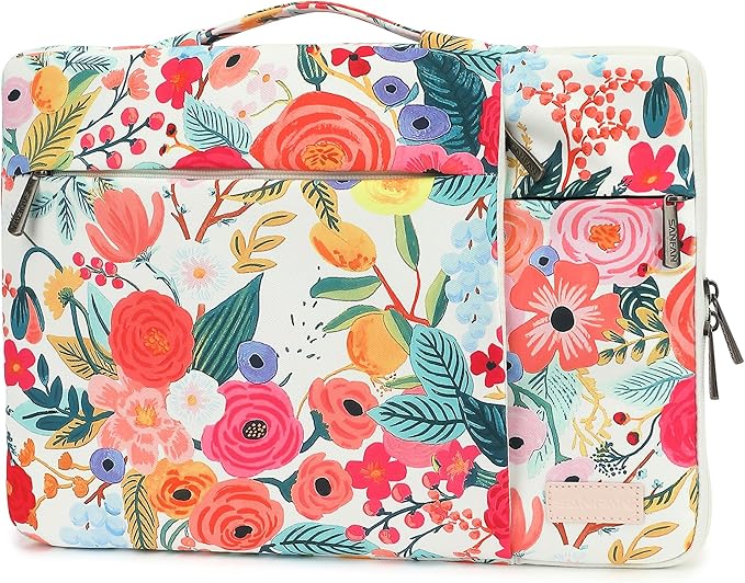 360° Protective Laptop Sleeve Case Bag with 3 Pockets,Handle,Luggage Strap for MacBook Pro 14 inch and 14 inch-14.4 inch Screen Laptop (Watercolor Flowers)