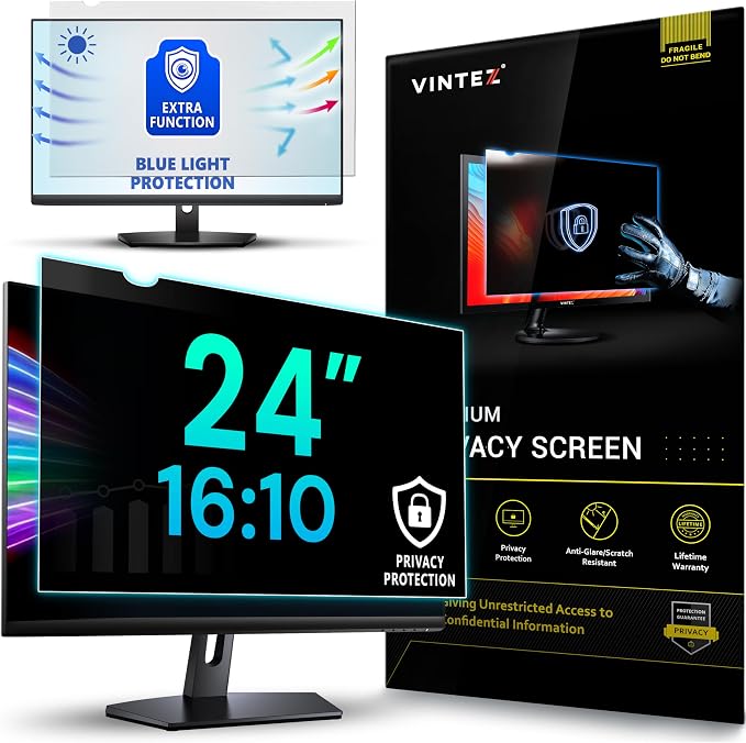VINTEZ 24 Inch 16:10 Privacy Screen for Computer Monitor and Laptop - Anti Glare Protector Film Blue Light Filter Eye Protection - Computer Screen Privacy Shield, [1 Pack]