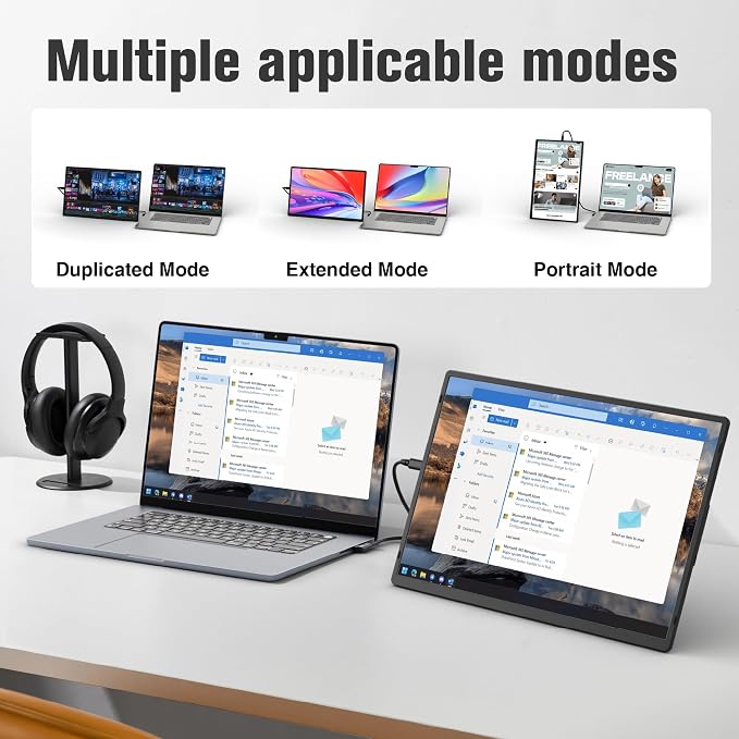 16 Inch Portable Monitor for Laptop, 1200P FHD Dual Monitor Extender with VESA Magnetic Stand, External Travel Display for Mac PC Phone