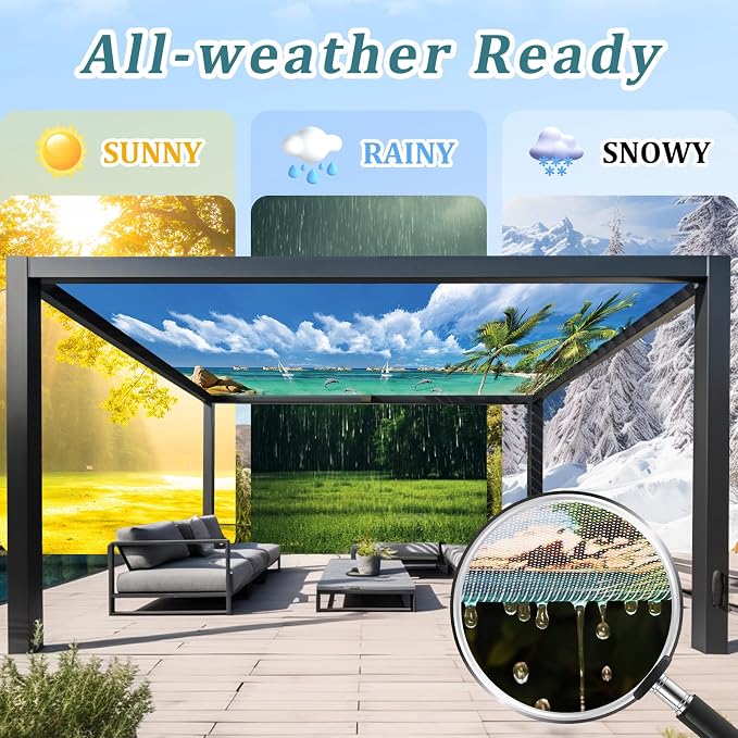 Shade&Beyond Custom Design Patio & Gazebo Backdrop Screen, Full-Color Printed PVC Shade Cloth with UV Resistant, Sun Shade Cover for Outdoor, Garden, Backyard, Balcony, GN01