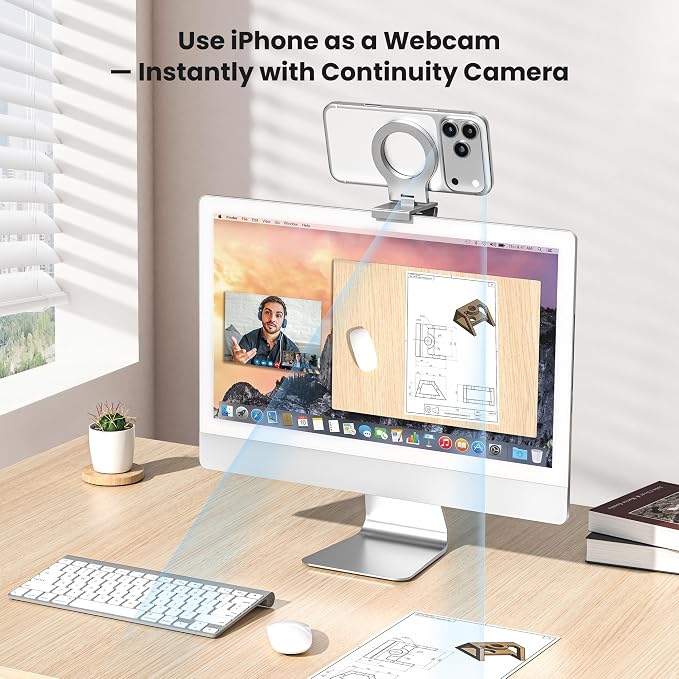 Itramax Continuity Camera Mount for iMac&Desktop Monitor,Magnetic iPhone Webcam Stand,Adjustable Phone Webcam Holder for MagSafe iPhone 17 Pro/16/15/14/13/12/11/XR/XS,Mac,Apple TV 4K,Studio Display