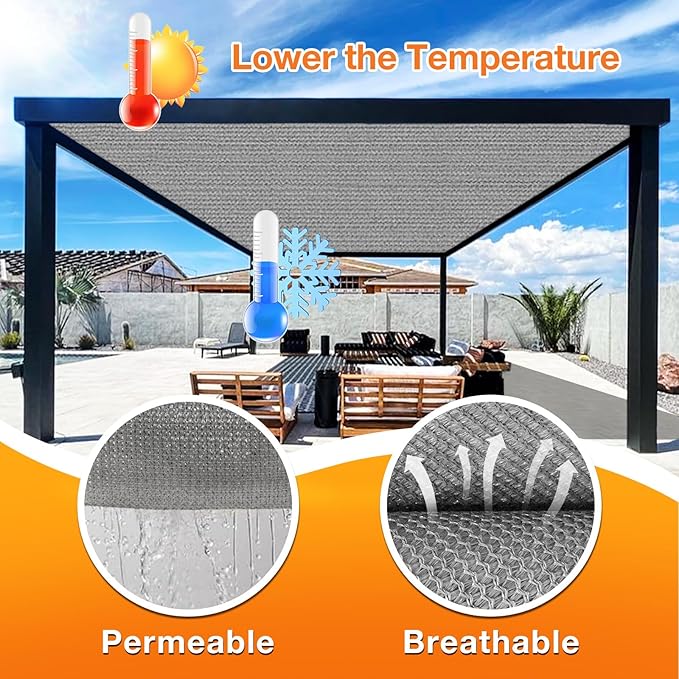 Artpuch Outdoor Pergola Shade Cover 19x24 FT Sun Shade Cloth with Grommets Light Grey 90% UV Protection Canopy Patio Privacy Screen (Customized Available)