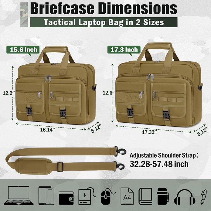 RAINSMORE Tactical Laptop Bag for Men 15.6/17.3 Inch Military Laptop Briefcase with MOLLE Large Business Travel Messenger Bag
