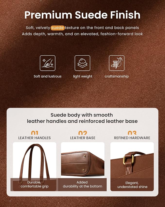 LOVEVOOK Laptop Tote Bag for Women 15.6 Inch Waterproof Leather Computer Bags for Teacher Work Business,Suede Leather Brown