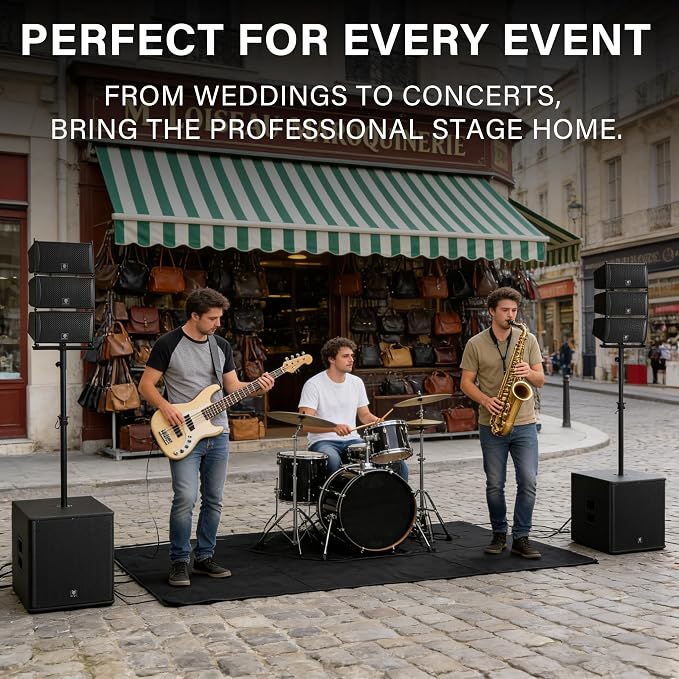 PRORECK Club 8000W P.M.P.O Powered PA Speaker System, 6 Line Array Speakers & 2PCS 18 Inch Subwoofers, Bluetooth USB SD Card Audio System with Remote Control for Wedding Church Conference Stage Party