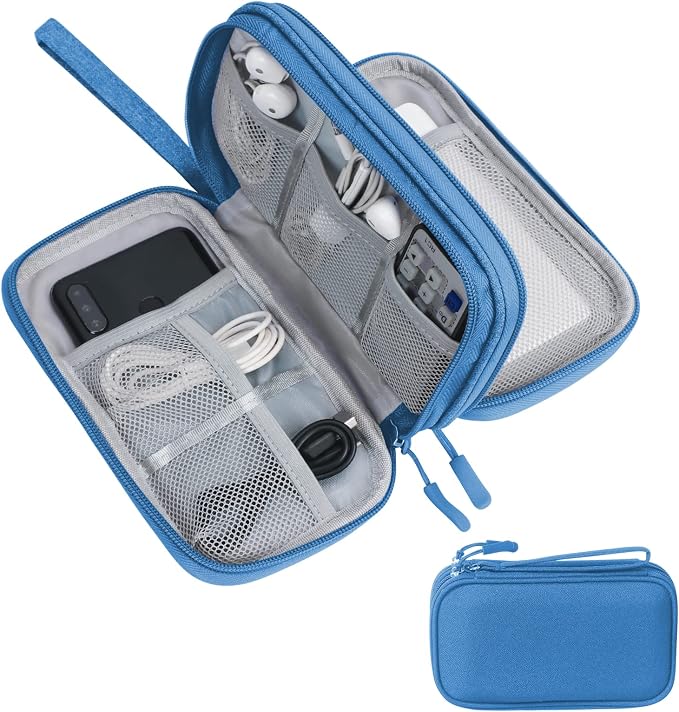 Skycase Electronic Organizer Travel Case - Waterproof Travel Cord Pouches for Organization, Cable Organizer, All-in-One Double Layers Storage Bag for Accessories, Charger, Cable, Blue - Large