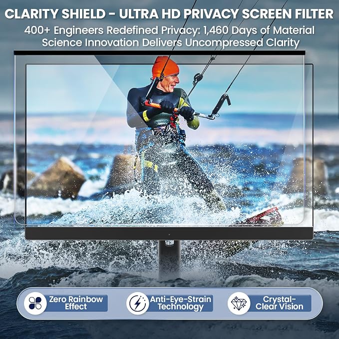 Magnetic 32 Inch Privacy Screen for Frameless Computer Monitor 16:9 Aspect Ratio,Hanging Blue Light Screen Protector Eye Protection Anti-Spy Shield, 32in Removable Privacy Filter