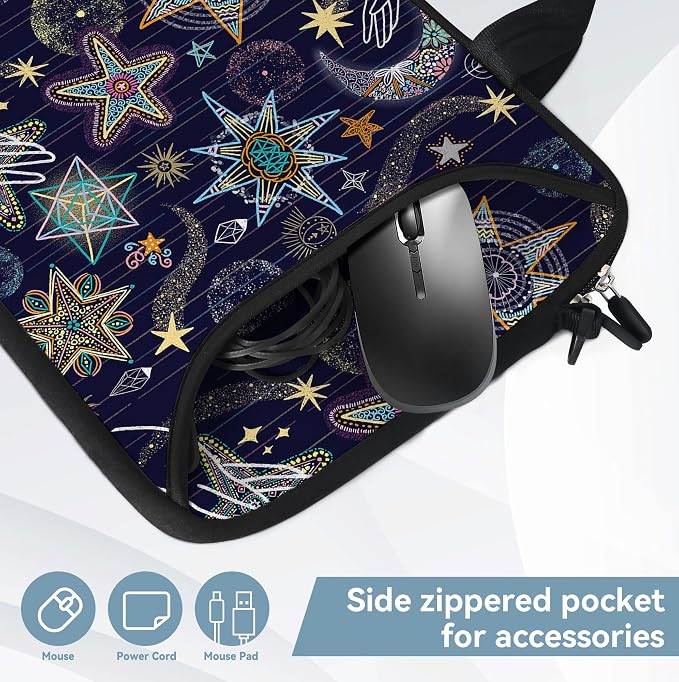 RICHEN 14 15 15.4 15.6 inch Laptop Shoulder Bag Messenger Bag Notebook Handle Sleeve Neoprene Carrying Case with Accessories Pocket (14-15.6 inch, Stars)